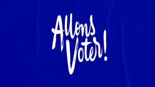 Logo sur lequel est écrit en blanc "Allons voter !" sur un fond bleu